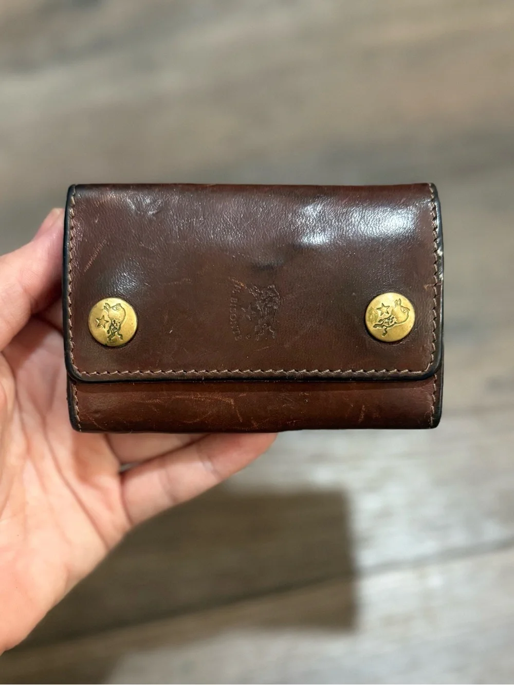 Vintage Il Bisonte Brown Leather Key Case Wallet Distressed Patina Made In Italy